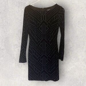Vince Camuto Dark Purple/Blk Velvet Sheath Dress Stretch Geometric Print Sz 0